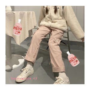 Cute Pink Strawberry Pants Sweatpants Long Jeans Warm Winter Girl Teen Women